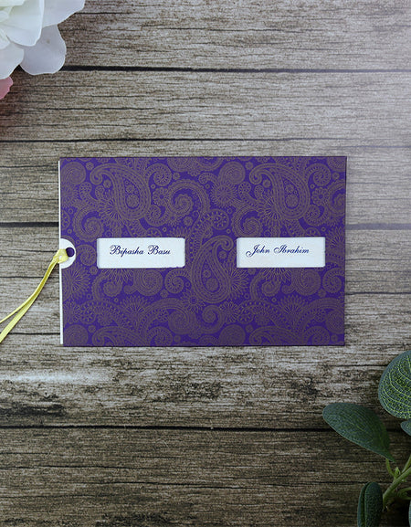 ABC 676 twin window Pocket invitation in purple & gold