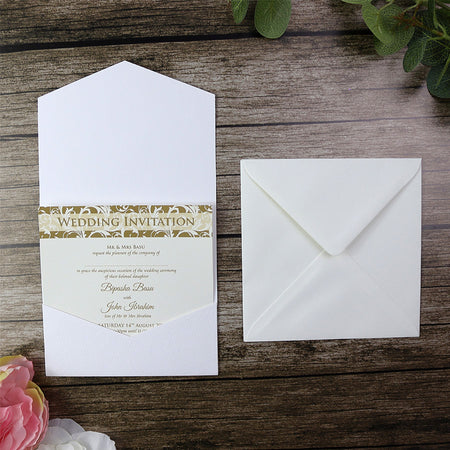 White pocketfold invite with Letterpressed silver Bismillah ABC 692