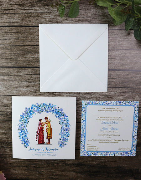 Blue Flower Caricature Invitation ABC 908