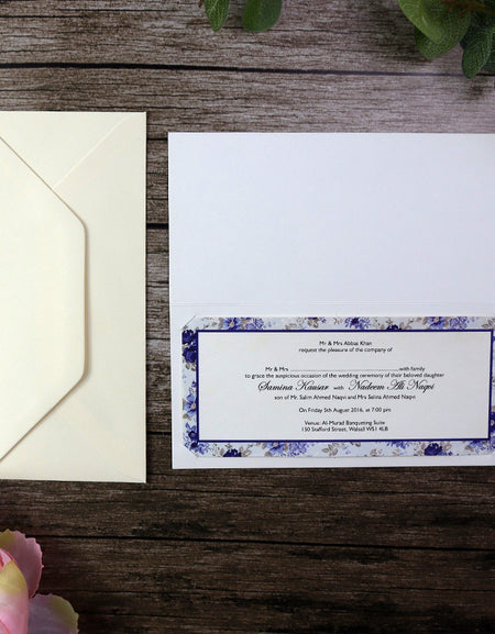 Personalised Floral Blue Wedding Invitation ABC 913