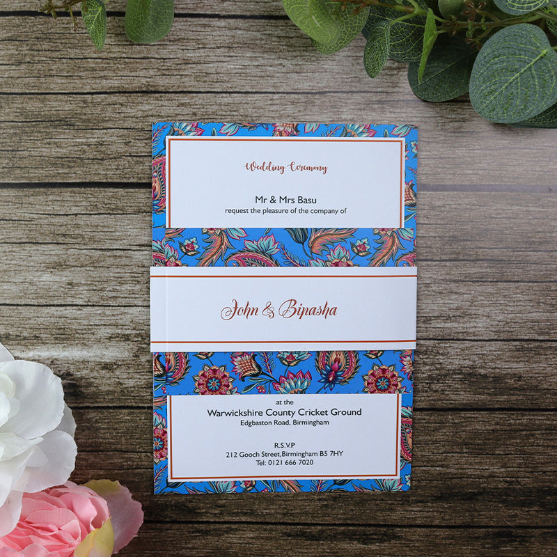 Artsy Blue Floral Invitation ABC 953