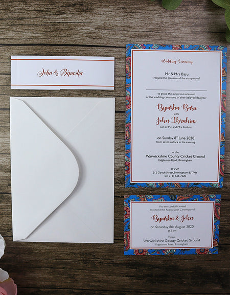 Artsy Blue Floral Invitation ABC 953