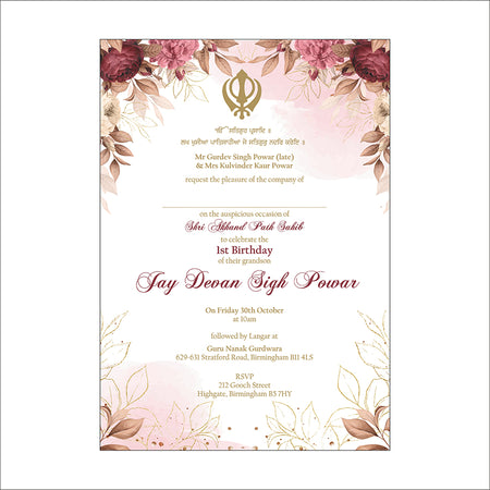 Maroon & Pink Floral Border Sukhmani Saheb Paath Card in A5 Size