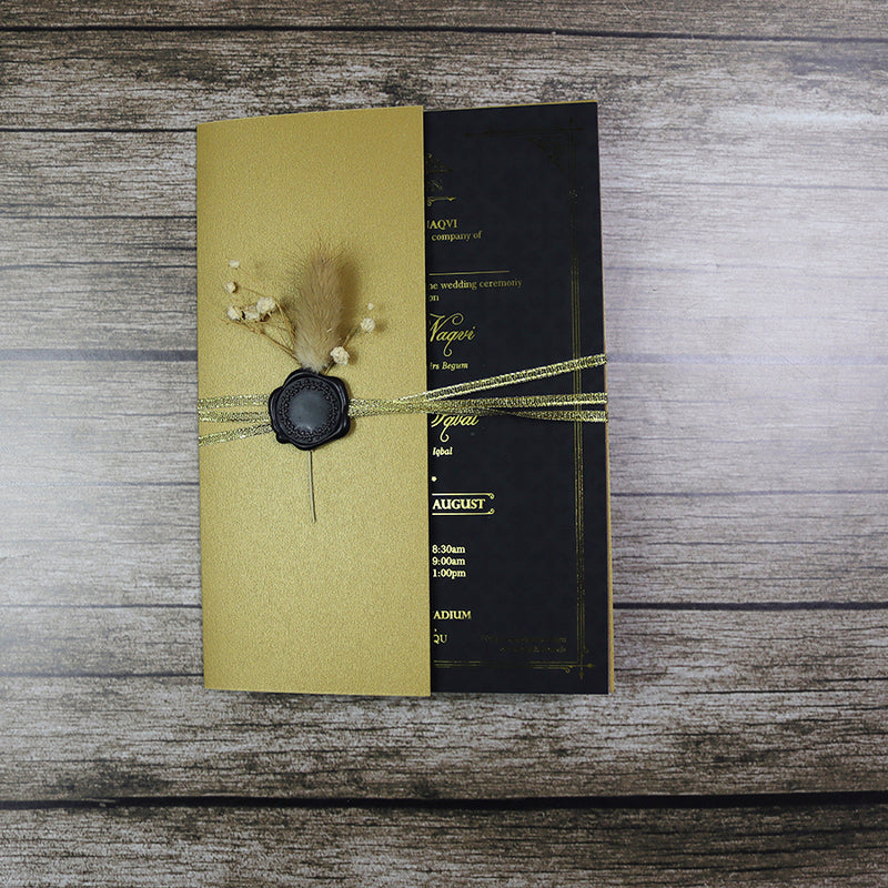 Luxury Gold Foil Invitation with Wax Seal & Dried Flowers TFC 101