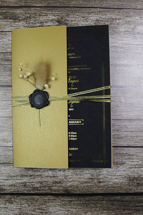 Load image into Gallery viewer, Luxury Gold Foil Invitation with Wax Seal &amp; Dried Flowers TFC 101

