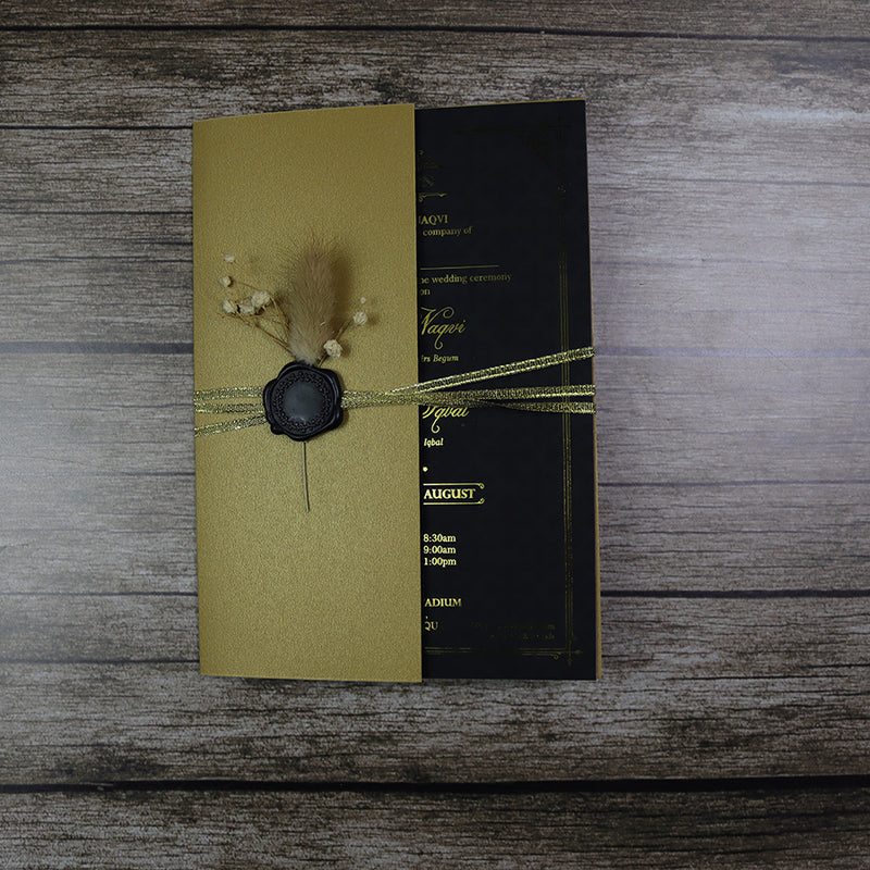 Luxury Gold Foil Invitation with Wax Seal & Dried Flowers TFC 101