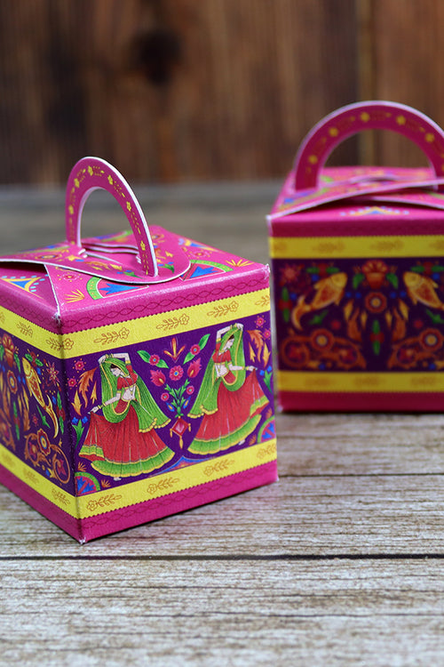 Load image into Gallery viewer, CHC 201 - Colourful Pakistani Truck Art Style Cube Favour Boxes with Handle – Flat Pack
