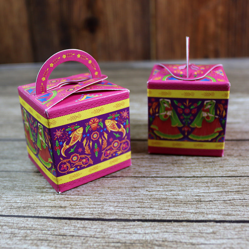 CHC 201 - Colourful Pakistani Truck Art Style Cube Favour Boxes with Handle – Flat Pack