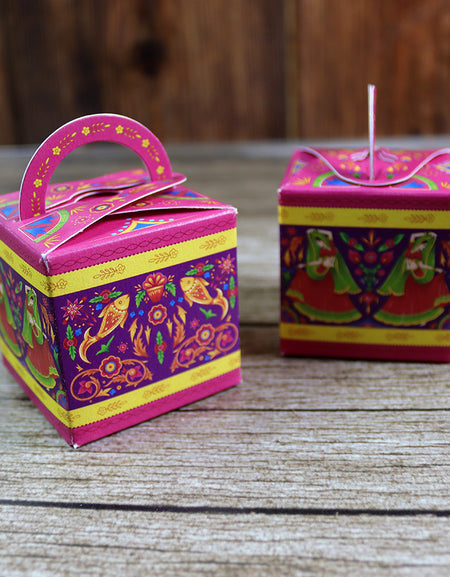 CHC 201 - Colourful Pakistani Truck Art Style Cube Favour Boxes with Handle – Flat Pack