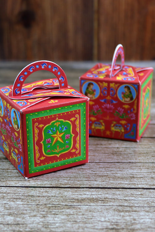 Load image into Gallery viewer, CHC 202 - Colourful Pakistani Truck Art Style Cube Favour Boxes with Handle – Flat Pack
