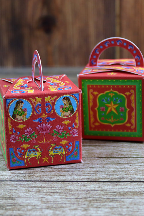 Load image into Gallery viewer, CHC 202 - Colourful Pakistani Truck Art Style Cube Favour Boxes with Handle – Flat Pack
