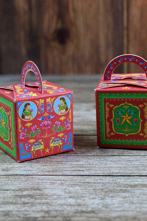 Load image into Gallery viewer, CHC 202 - Colourful Pakistani Truck Art Style Cube Favour Boxes with Handle – Flat Pack
