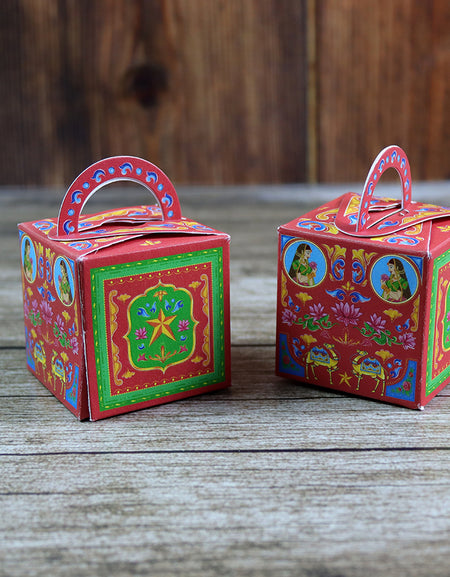 CHC 202 - Colourful Pakistani Truck Art Style Cube Favour Boxes with Handle – Flat Pack