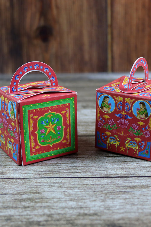 Load image into Gallery viewer, CHC 202 - Colourful Pakistani Truck Art Style Cube Favour Boxes with Handle – Flat Pack
