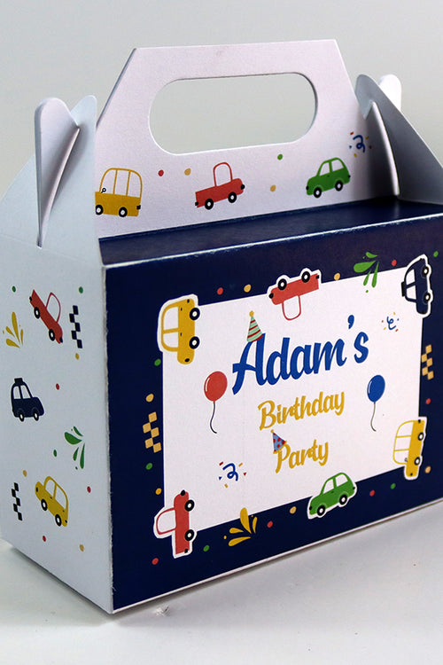 Load image into Gallery viewer, 125 Boy Gable Box - Personalised Kids Birthday Party Gift Boxes, Custom Printed Gable Favour Boxes for Boys and Girls, Party Bags, Treat Boxes
