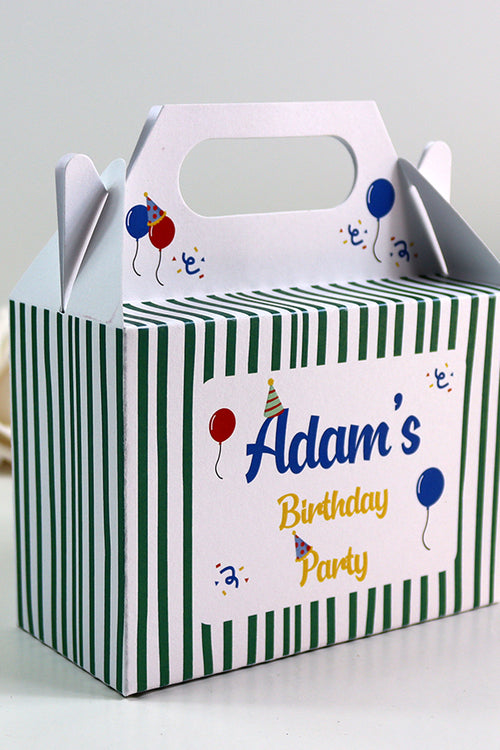 Load image into Gallery viewer, 122 Boy Gable Box - Personalised Kids Birthday Party Gift Boxes, Custom Printed Gable Favour Boxes for Boys and Girls, Party Bags, Treat Boxes
