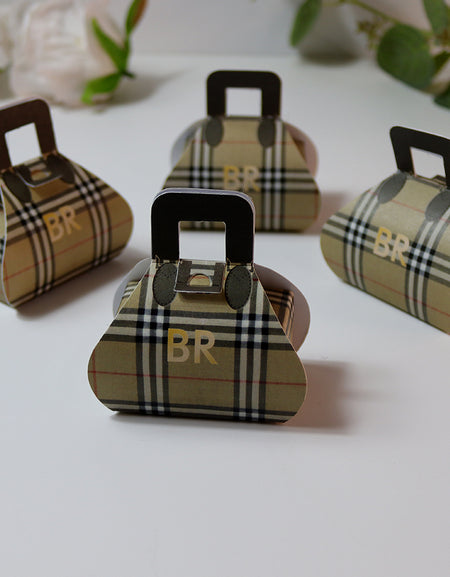 Handbag-Shaped Favour Boxes 101 – Personalised with Initials or Logo