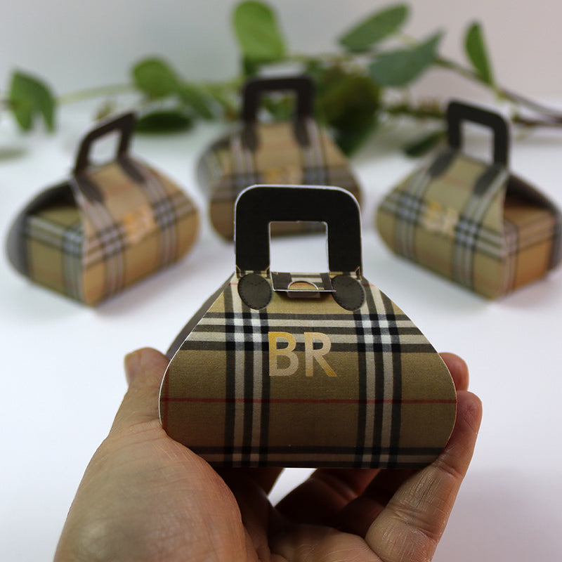 Handbag-Shaped Favour Boxes 101 – Personalised with Initials or Logo