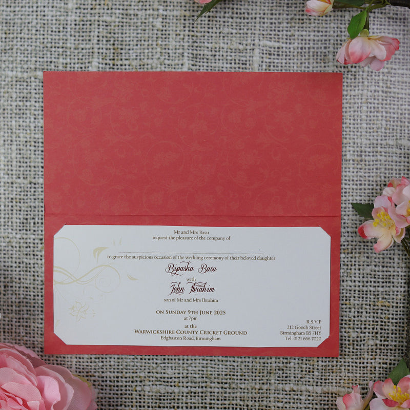 CHSP 12 Red and gold single fold floral wedding Invitation