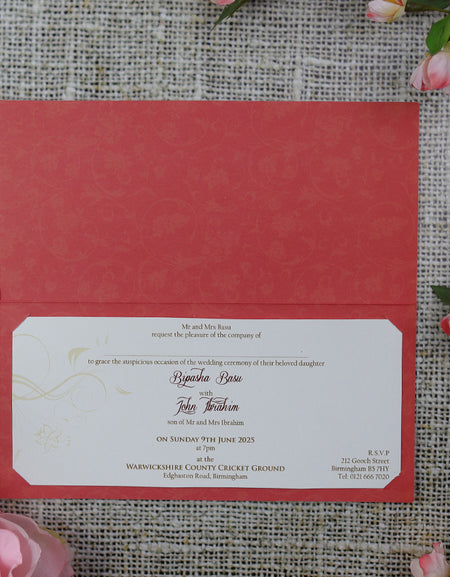 CHSP 12 Red and gold single fold floral wedding Invitation