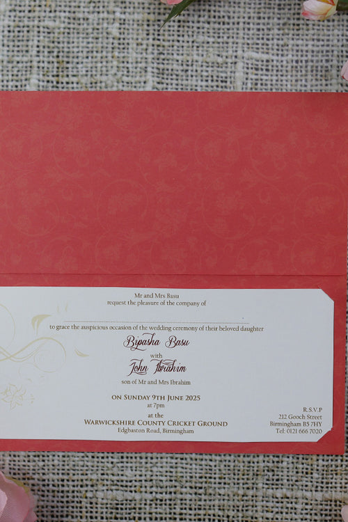 Load image into Gallery viewer, CHSP 12 Red and gold single fold floral wedding Invitation
