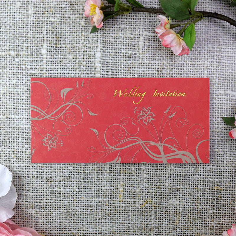 CHSP 12 Red and gold single fold floral wedding Invitation