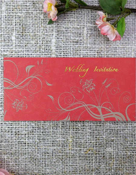 CHSP 12 Red and gold single fold floral wedding Invitation