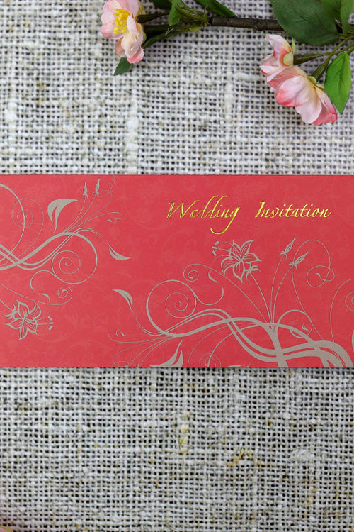 Load image into Gallery viewer, CHSP 12 Red and gold single fold floral wedding Invitation
