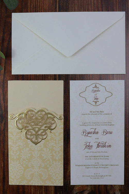 Load image into Gallery viewer, Royal Baroque Gold Laser Cut Pocket Invitation CW 2002
