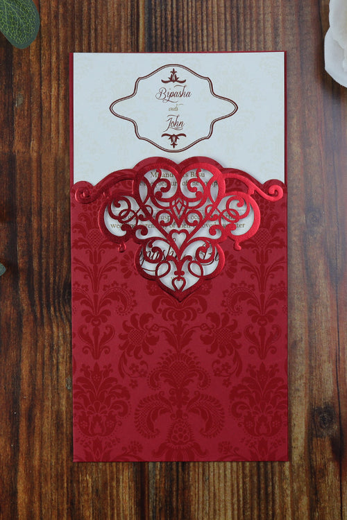 Load image into Gallery viewer, Royal Red Baroque Laser Cut Pocket Invitation CW 2002
