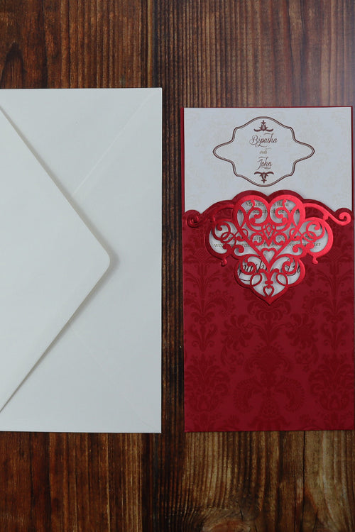 Load image into Gallery viewer, Royal Red Baroque Laser Cut Pocket Invitation CW 2002
