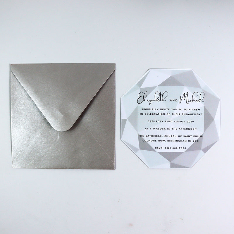 ABC 1332 Personalised Diamond Cut Flat Invitation Card – Grey Design with Envelopes
