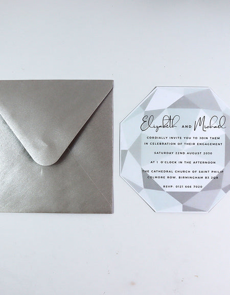 ABC 1332 Personalised Diamond Cut Flat Invitation Card – Grey Design with Envelopes