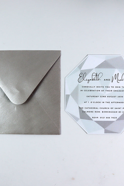 Load image into Gallery viewer, ABC 1332 Personalised Diamond Cut Flat Invitation Card – Grey Design with Envelopes
