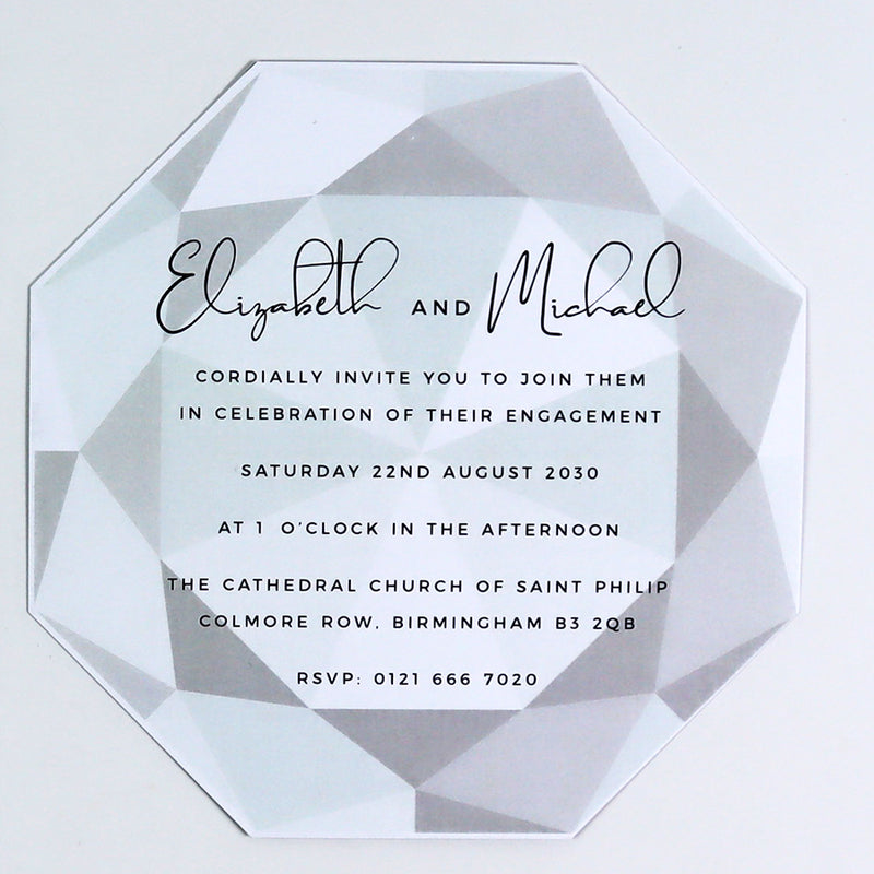 ABC 1332 Personalised Diamond Cut Flat Invitation Card – Grey Design with Envelopes