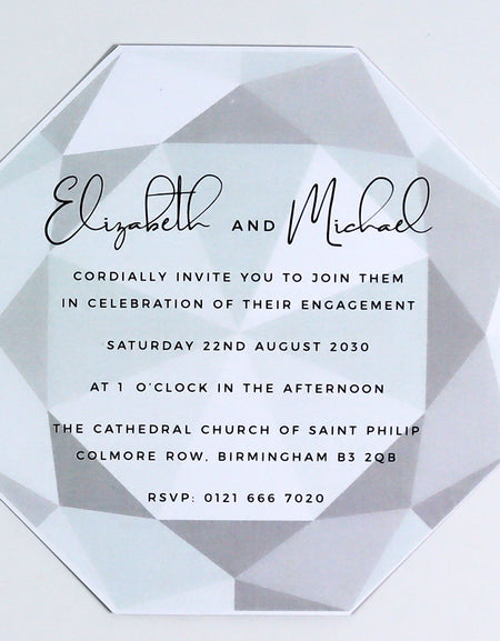 ABC 1332 Personalised Diamond Cut Flat Invitation Card – Grey Design with Envelopes