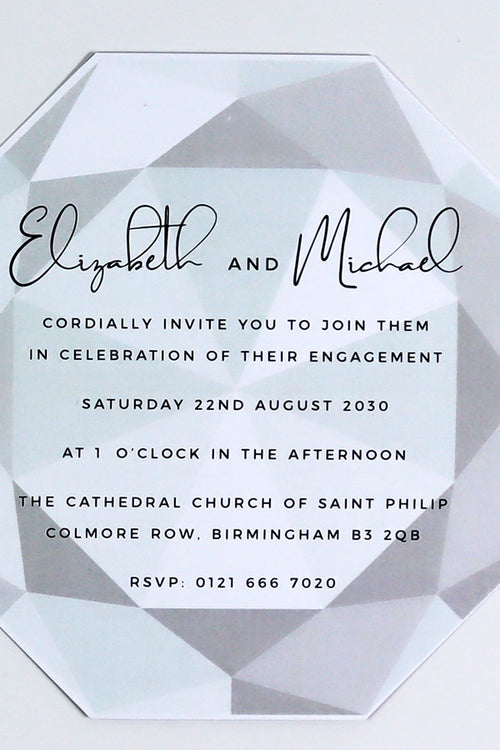 Load image into Gallery viewer, ABC 1332 Personalised Diamond Cut Flat Invitation Card – Grey Design with Envelopes
