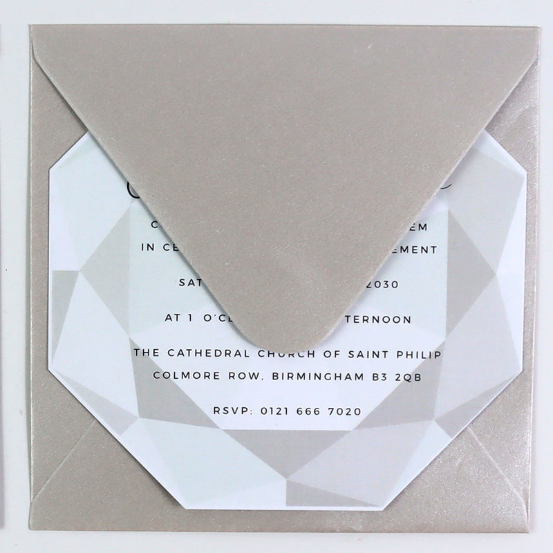 ABC 1332 Personalised Diamond Cut Flat Invitation Card – Grey Design with Envelopes