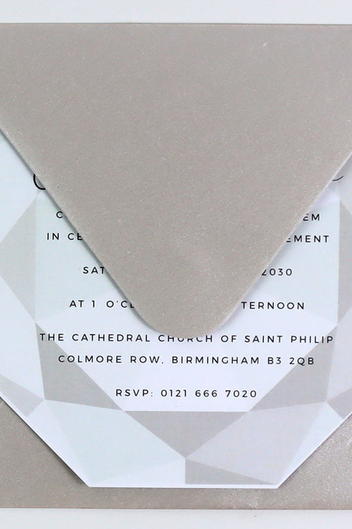 Load image into Gallery viewer, ABC 1332 Personalised Diamond Cut Flat Invitation Card – Grey Design with Envelopes
