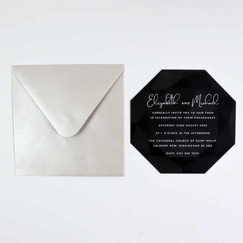 ABC 1331 Personalised Diamond Cut Flat Invitation Card – Black Design with Envelopes