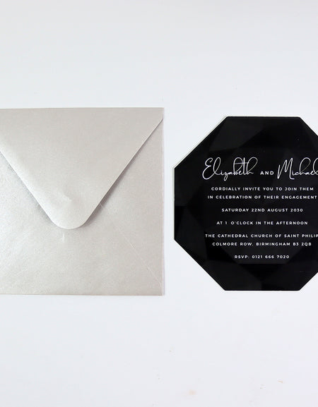 ABC 1331 Personalised Diamond Cut Flat Invitation Card – Black Design with Envelopes