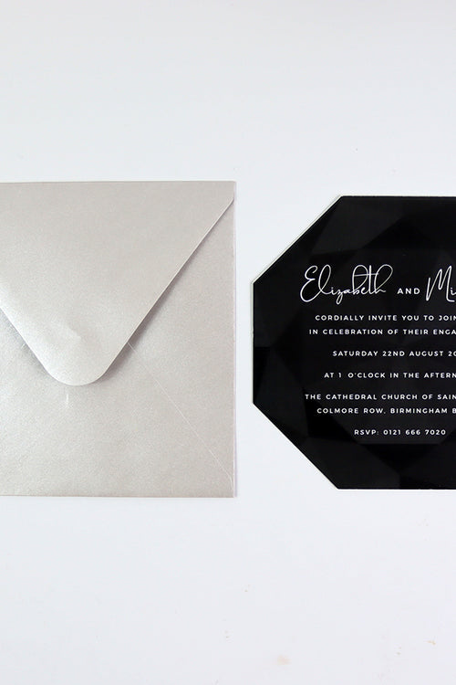 Load image into Gallery viewer, ABC 1331 Personalised Diamond Cut Flat Invitation Card – Black Design with Envelopes
