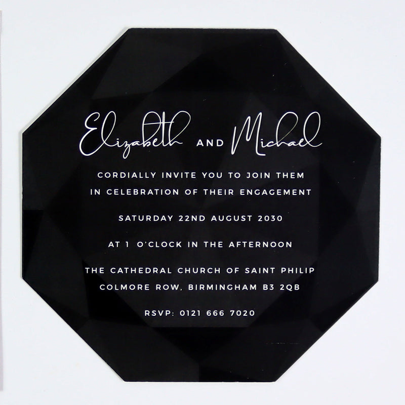 ABC 1331 Personalised Diamond Cut Flat Invitation Card – Black Design with Envelopes