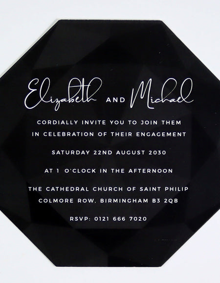 ABC 1331 Personalised Diamond Cut Flat Invitation Card – Black Design with Envelopes