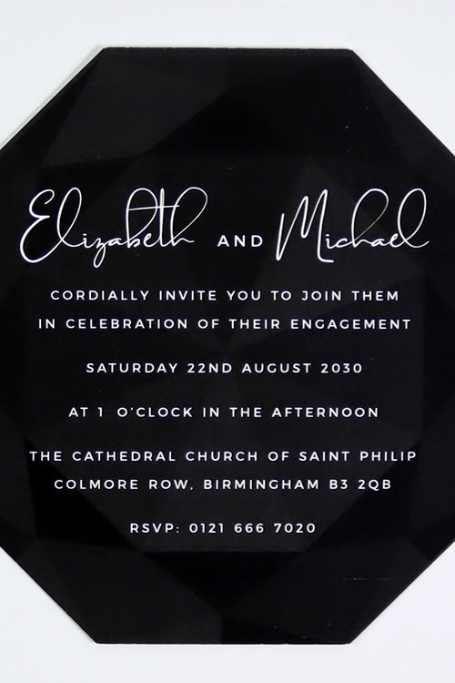 Load image into Gallery viewer, ABC 1331 Personalised Diamond Cut Flat Invitation Card – Black Design with Envelopes

