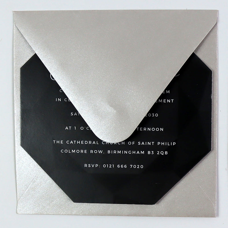 ABC 1331 Personalised Diamond Cut Flat Invitation Card – Black Design with Envelopes