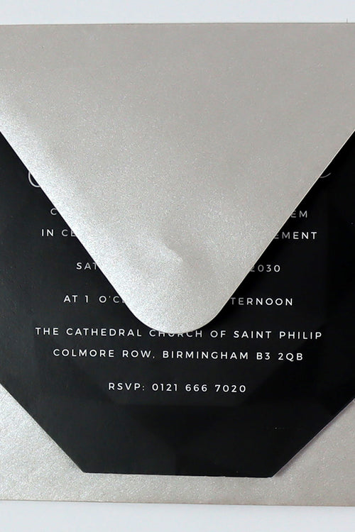 Load image into Gallery viewer, ABC 1331 Personalised Diamond Cut Flat Invitation Card – Black Design with Envelopes
