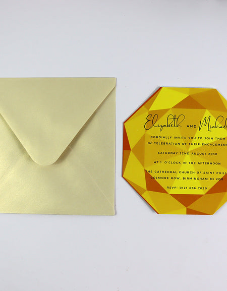 ABC 1329 Personalised Diamond Cut Flat Invitation Card – Gold Design with Envelopes
