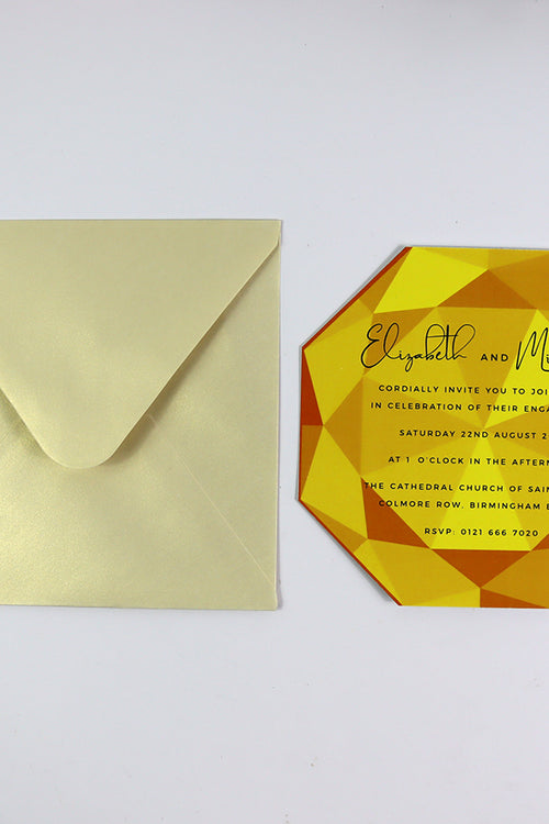 Load image into Gallery viewer, ABC 1329 Personalised Diamond Cut Flat Invitation Card – Gold Design with Envelopes
