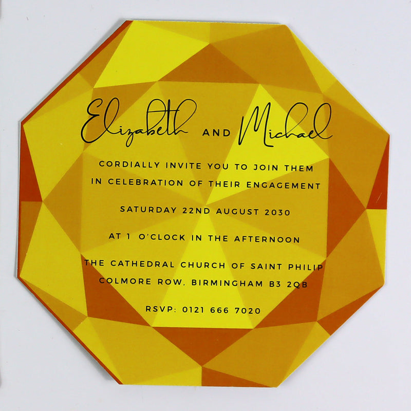 ABC 1329 Personalised Diamond Cut Flat Invitation Card – Gold Design with Envelopes